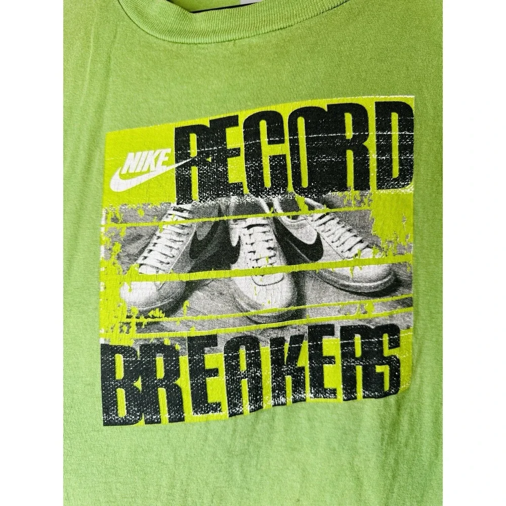 Vintage Nike Record Breakers Graphic T Shirt Green XL Swoosh